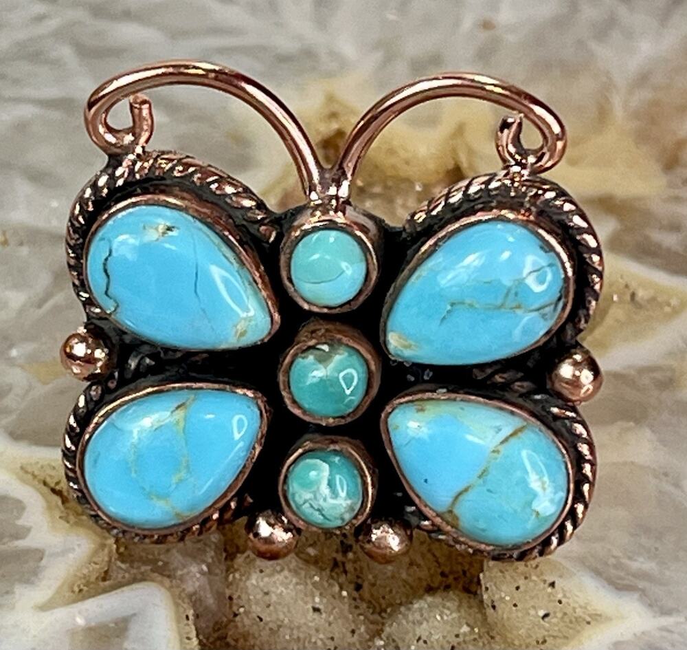 Handmade Kingman Turquoise Butterfly Southwestern Copper Adjust Statement Ring